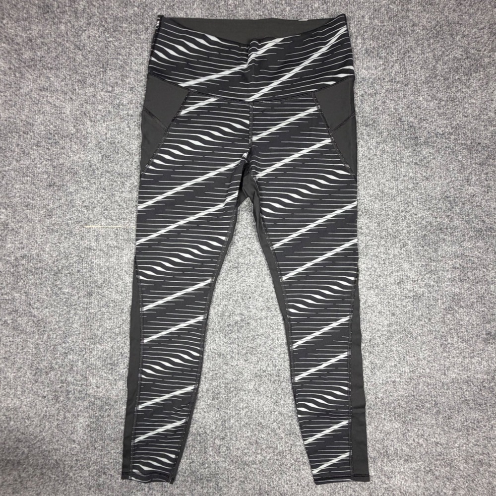Athleta Womens Black White Abstract Print Mesh Pocket Athletic Leggings Size S